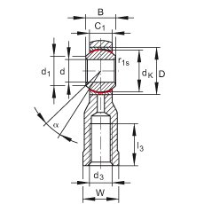 桿端軸承 GIKSR18-PS, 根據 DIN ISO 12 240-4 標準，特種鋼材料，帶右旋內螺紋，免維護