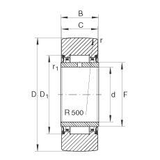 支撐型滾輪 NA2202-2RSR, 無軸向引導，兩側唇密封