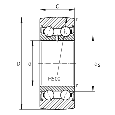 滾輪 LR50/7-2RSR, 雙向，兩側(cè)密封