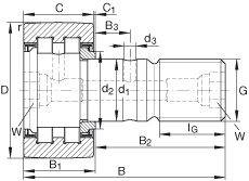 螺栓型滾輪 PWKR72-2RS, 軸向引導(dǎo)，滿裝圓柱滾子，兩側(cè)唇密封