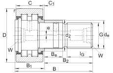 螺栓型滾輪 PWKRE47-2RS, 軸向引導(dǎo)，滿裝圓柱滾子，帶偏心擋圈，兩側(cè)唇密封