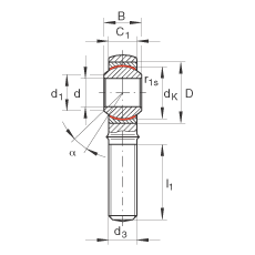 桿端軸承 GAKR12-PW, 根據 DIN ISO 12 240-4 標準，帶右旋外螺紋，需維護