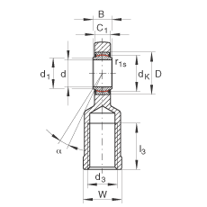 桿端軸承 GIR30-UK, 根據(jù) DIN ISO 12 240-4 標(biāo)準(zhǔn)，帶右旋內(nèi)螺紋，免維護(hù)