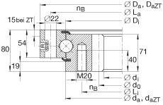 四點接觸球軸承 VSI251055-N, 標準系列 25， 內部的齒輪齒，兩側唇密封