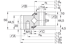 交叉滾子軸承 XSA140644-N, 標(biāo)準(zhǔn)系列 14， 外部的齒輪齒，兩側(cè)唇密封