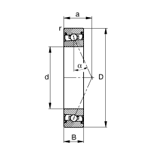 主軸軸承 HSS71922-E-T-P4S, 調節，成對安裝，接觸角 α = 25°，兩側唇密封，非接觸，限制公差