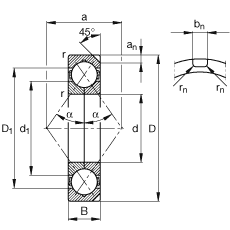 四點接觸球軸承 QJ232-N2-MPA, 根據 DIN 628-4 的主要尺寸， 可以拆卸，剖分內圈，帶兩個止動槽