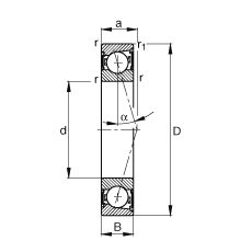 主軸軸承 B7005-C-2RSD-T-P4S, 調節，成對安裝，接觸角 α = 15°，兩側唇密封，非接觸，加嚴公差