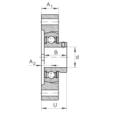 軸承座單元 FLCTEY25, 帶兩個螺栓孔的法蘭的軸承座單元，鑄鐵， 內(nèi)圈帶平頭螺釘， P 型密封，無再潤滑結(jié)構(gòu)