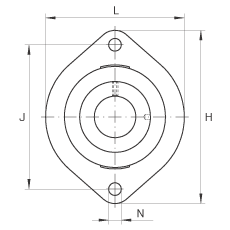 軸承座單元 FLCTE15, 帶兩個螺栓孔的法蘭的軸承座單元，鑄鐵， 偏心鎖圈， P 型密封，無再潤滑結構