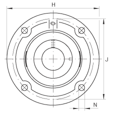 軸承座單元 RFE30, 帶四個螺栓孔的法蘭的軸承座單元，定心凸出物，鑄鐵，偏心鎖圈，R 型密封