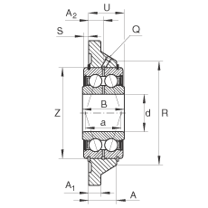 軸承座單元 PCCJ30, 帶四個螺栓孔的法蘭的軸承座單元，鑄鐵，雙列角接觸球軸承，P 型密封