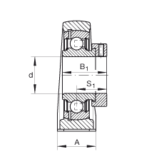 直立式軸承座單元 PAK40, 鑄鐵軸承座，外球面球軸承，根據 ABMA 15 - 1991, ABMA 14 - 1991, ISO3228 帶有偏心緊定環